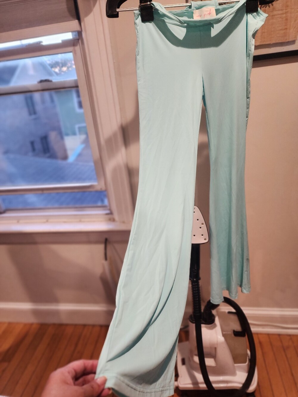 Light Aqua Flared Leggings with Soft Stretch Waistband